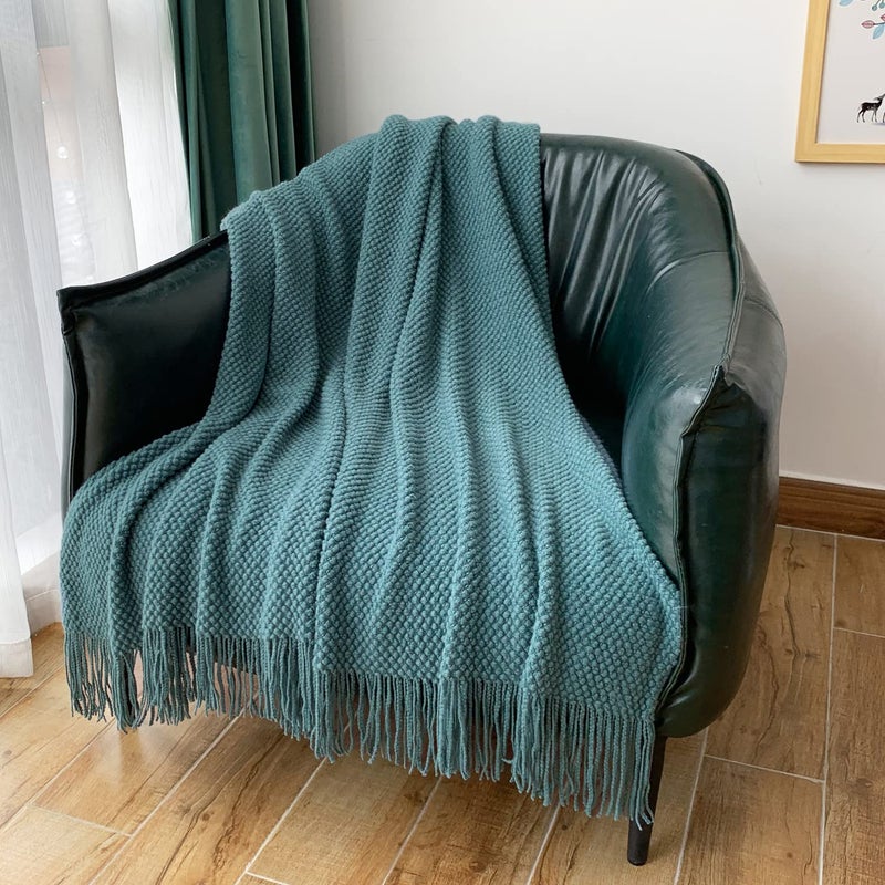 LOMAO Knitted Throw Blanket with Tassels Bubble Textured Soft Blanket Lightweight Warm Throw Blanket for Couch Cover Home Decor (Teal, 50x60) - Image 5